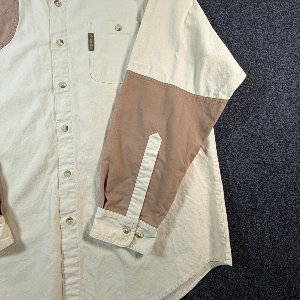 Columbia Mens Shooting Shirt Beige Tan Quilted Shoulder Patch Cotton Size L - Picture 11 of 13